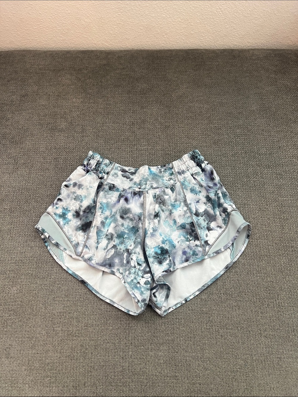 lululemon athletica Blue Teal and Gray Watercolor Athletic Shorts